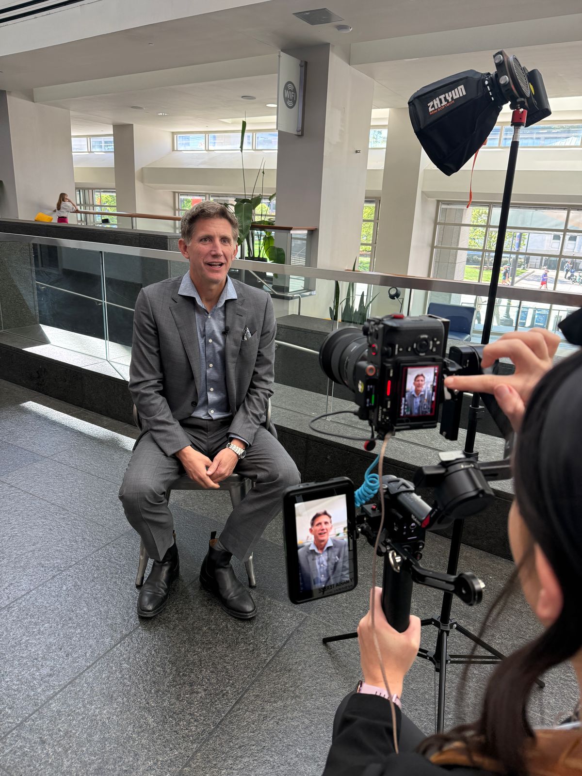 An eyecare physician being filmed for an iD Social interview